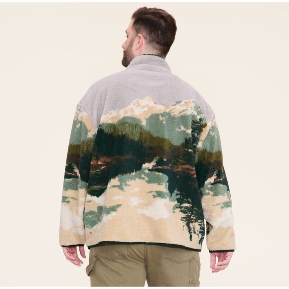 Woolrich X Target Printed Landscape Zip-Up Fleece Jacket Green Tan Adult 3XLT - Picture 3 of 5